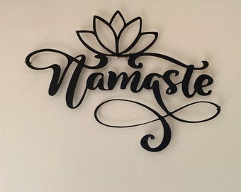 Namaste with Lotus Metal Wall Art, Custom Metal Sign, Lotus Flower Metal Wall Art, Mandala Wall Art, Yoga Gifts for Women
