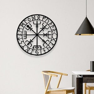 Viking Vegvisir Metal Wall Art for Nordic Home Decor and Norse Symbol Wall Accent Wayfinder Runic Compass