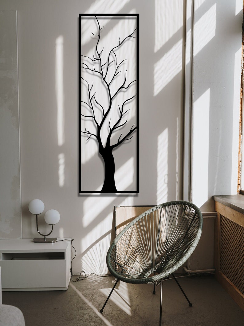 Tree Metal Wall Art Long Wall Decor Vertical Wall Decor Etsy