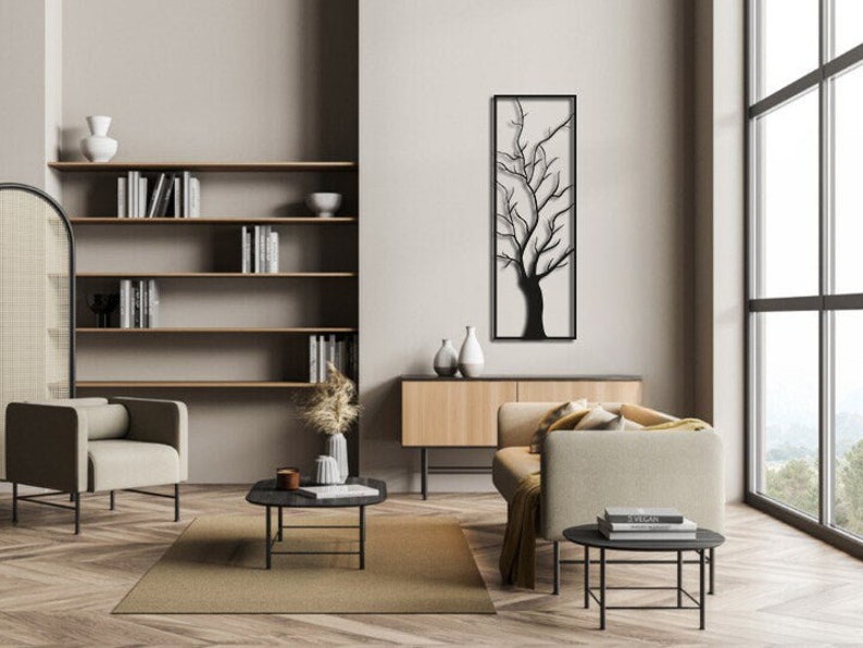 Tree Metal Wall Art Long Wall Decor Vertical Wall Decor Etsy