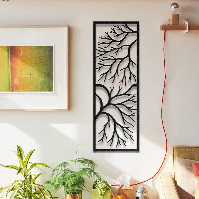 Vertical Tree Branch Metal Wall Art Modern Nature Decor for Living Room ...