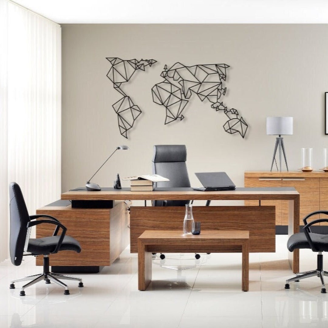 Geometric Metal World Map Wall Art Metal World Map Art Etsy