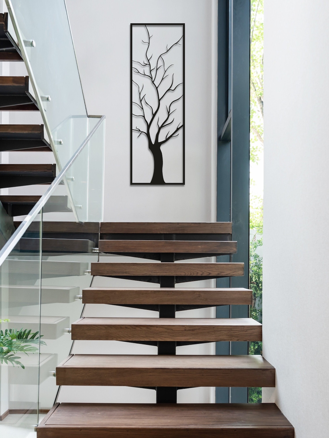 Tree Metal Wall Art Long Wall Decor Vertical Wall Decor Etsy