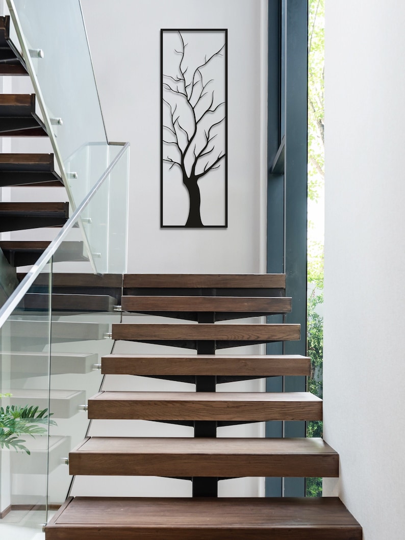 Tree Metal Wall Art Long Wall Decor Vertical Wall Decor Etsy