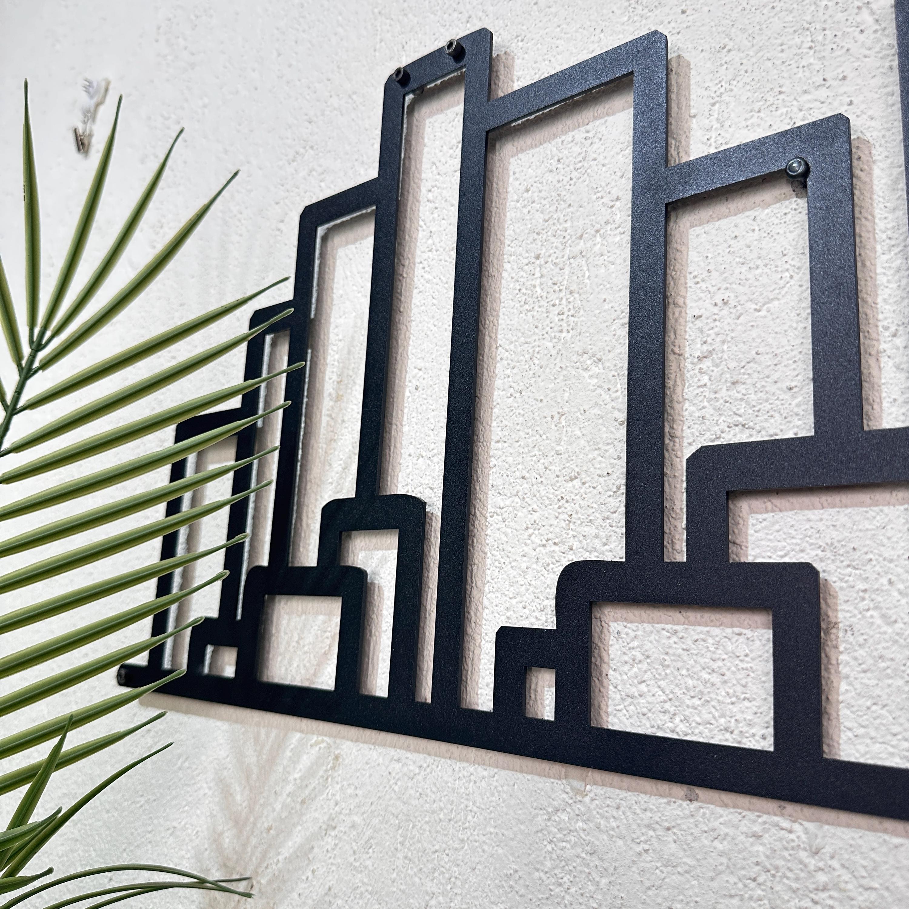 City Skyline Metal Wall Art, Modern Cityscape Wall Decor, Large Living ...