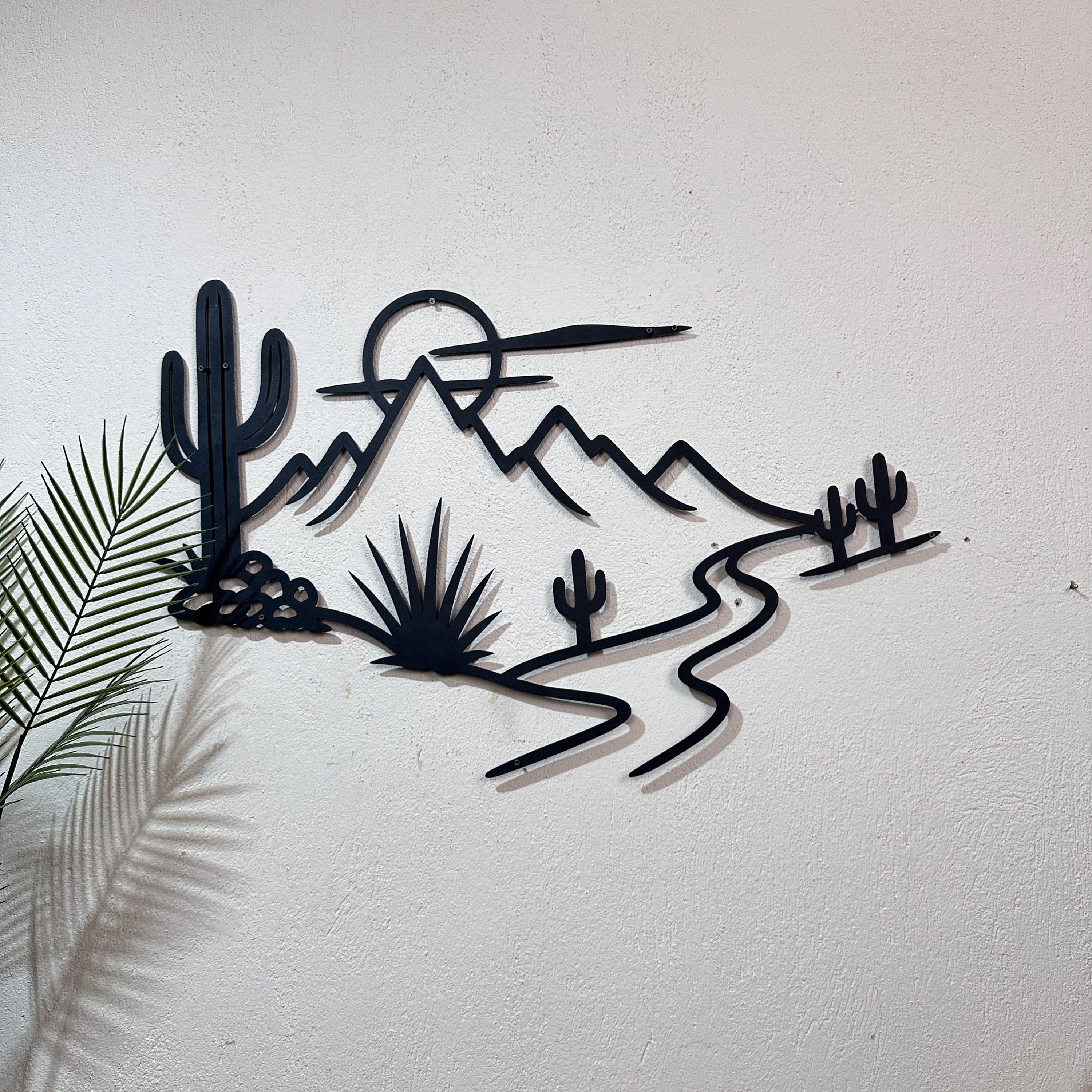 Cactus Metal Wall Art Southwestern Living Room Accent Rustic Desert ...