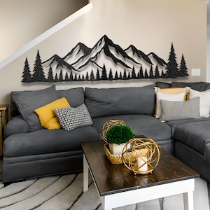 Mountain Metal Wall Art, Modern Home Interior Decoration, Large Forest Metal Nature Wall Decor, Nature Landscape, Housewarming Gift