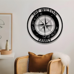 Personalized Compass Metal Sign Family Name Sign Custom Coordinates Sign Nautical Decor Patina Compass Compass Decor Metal Wall Art