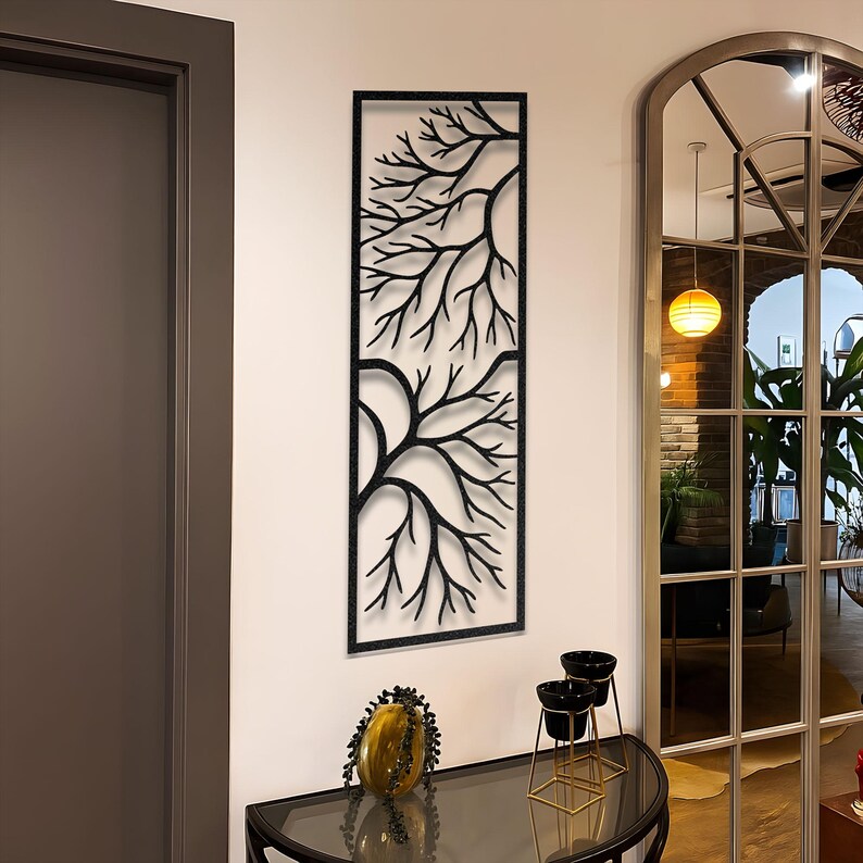 Vertical Tree Branch Metal Wall Art Modern Nature Decor for Living Room ...