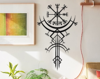 Viking Metal Decor, Vegvisir Metal Wall Art, Runic Wall Decor, Nordic Mythology Art, Metal Wall Decor, Gifts For Him, Metal Wall Hangings