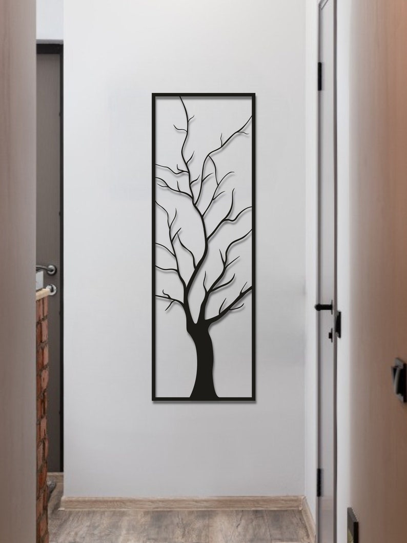 Tree Metal Wall Art Long Wall Decor Vertical Wall Decor Etsy