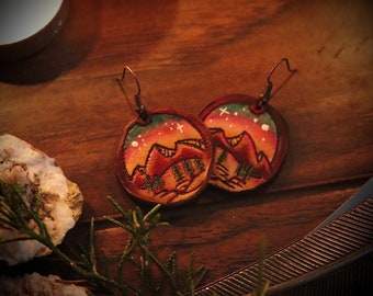 Sunset Mountain Leather Earrings— Handmade Leather Jewelry