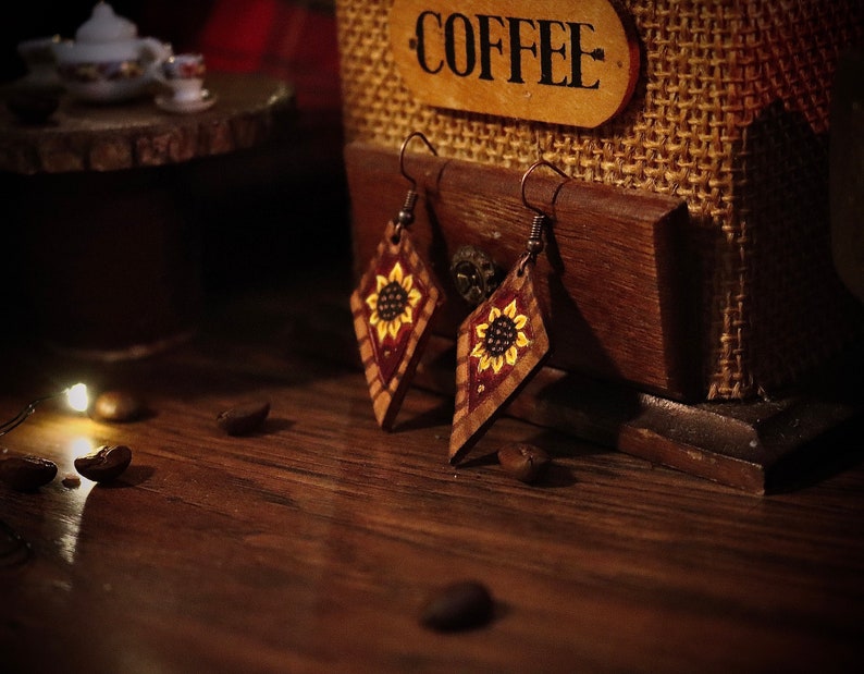 Sunflower Leather Earrings Handmade Leather JewelryMothers Day Gifts image 1