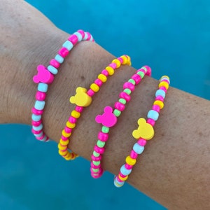 Set of 4 Neon Mouse Bracelets, Disney Cruise Fish Extender or Pixie Dust, Friendship Trading Bracelet, Stocking Stuffer, Cast Member Gift