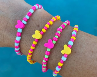 Set of 4 Neon Mouse Bracelets, Disney Cruise Fish Extender or Pixie Dust, Friendship Trading Bracelet, Stocking Stuffer, Cast Member Gift
