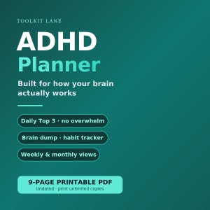 ADHD Planner Printable | Daily Weekly Monthly + Habit Tracker | Undated Focus Planner for Adults | Instant Download PDF | Neurodivergent