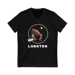 Pickleball Lobster - Women&#39;s Jersey Short Sleeve V-Neck Tee (unisex sizing)
