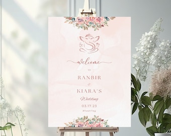 Hindu Wedding Welcome Sign with Lord Ganesha - Perfect addition to your wedding decor
