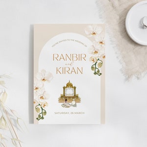 Pacote de convites de casamento Sikh com orquídeas elegantes faça você mesmo | Anand Karaj, Sangeet, Jaggo, RSVP, recepção, tudo em um só lugar. Download instantâneo