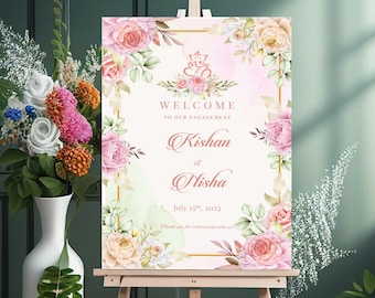 Floral Engagement, Ring Ceremony Welcome Sign for Hindu, Sikh,  Gujarati, South Indian Weddings, instant download