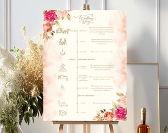 DIY Canva Template for Indian Wedding Timeline Poster - Hindu Wedding Program, Ceremony Itinerary- Instant Digital Download 18x24 size