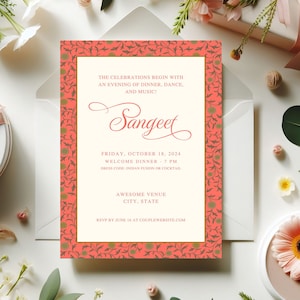 Lot de faire-part de mariage hindou à bordure vintage multicolore à téléchargement immédiat | Haldi, Sangeet, Mehndi, cérémonie de mariage, réception tout en un
