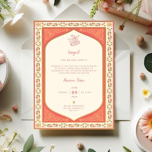 Faire-part de mariage pendjabi élégant | Faire-part ethnique Jaggo Sangeet | Faire-part de mariage sikh hindou indien | Modèle à téléchargement immédiat