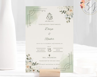 Olive Sage Hindu Save the Date Template - Instant Download