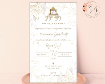 Sukhmani Sahib Digital Invitation Card for Sikh Punjabi/Indian function for first birthdays, religious functions - Instant Download
