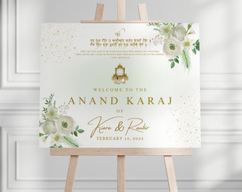 Light Green Welcome Sign | Anand Karaj | Sikh Wedding sign | Customize | Digital Download