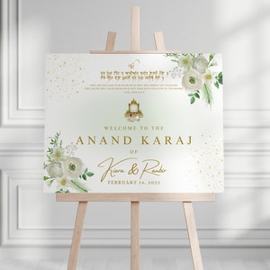 Light Green Welcome Sign | Anand Karaj | Sikh Wedding sign | Customize | Instant Download
