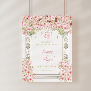 Panneau de bienvenue de mariage pour les mariages hindous, gujarati, sud de l'Inde, mariage tamoul, téléchargement numérique instantané - conception Mandap