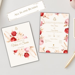Beau lot de faire-part de mariage hindou floral rouge et rose | Haldi, Mehndi, Sangeet, Reception tout en un Téléchargement instantané