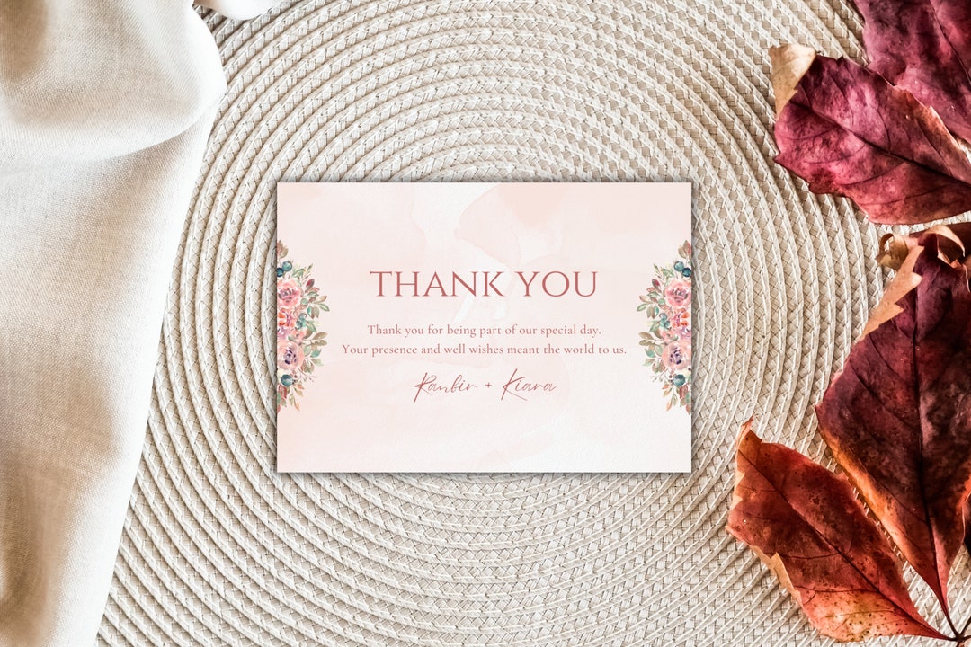 DIY Elegant Floral Wedding Thank You Canva Template 5x3.5 In- Instant ...