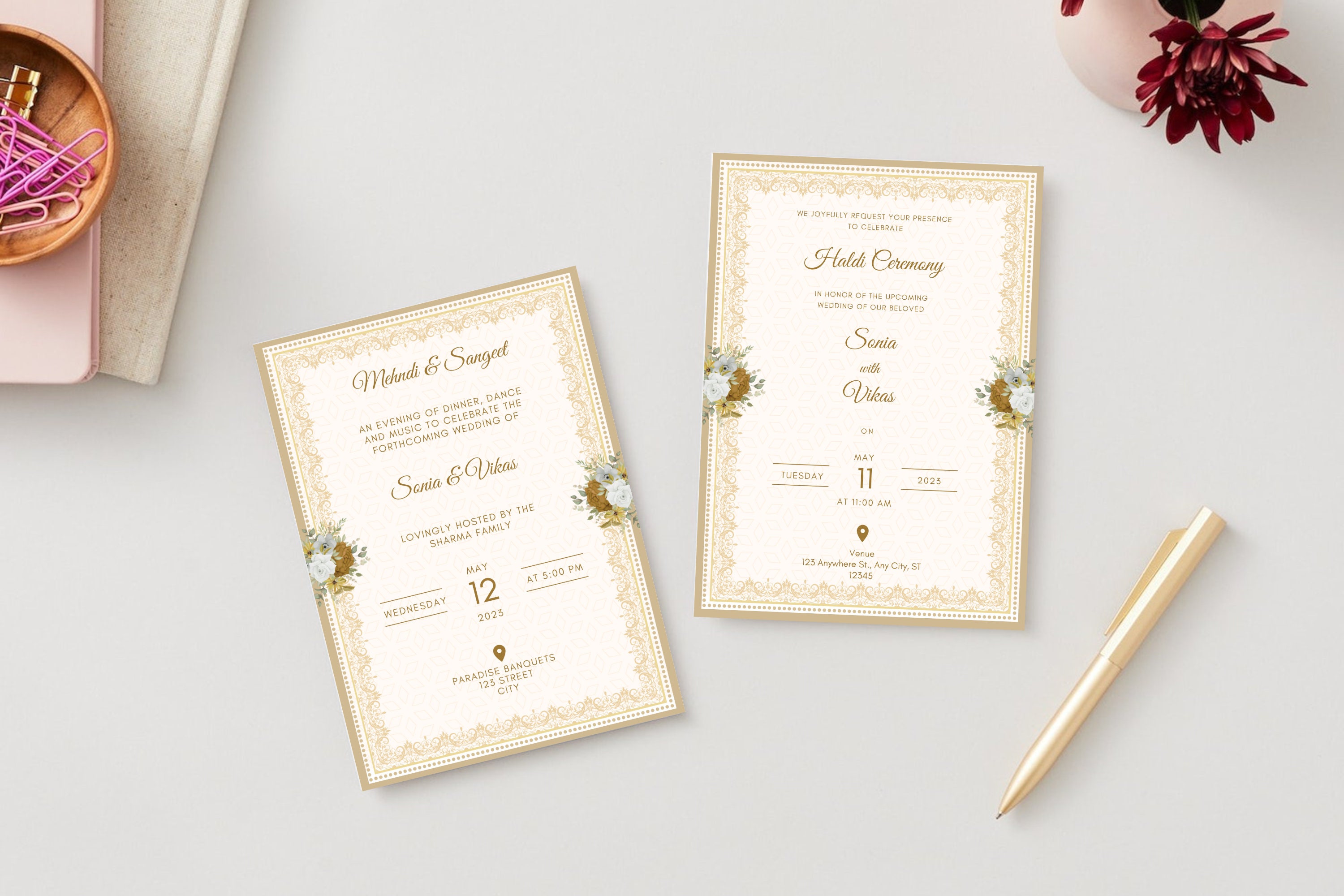 DIY Hindu Wedding Invitation Template All in One Bundle White and