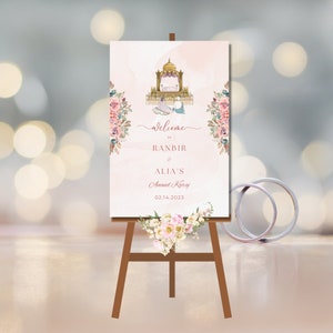 Customizable Sikh Wedding Welcome Sign, Anand Karaj Welcome Sign Pink - Perfect way to greet guests