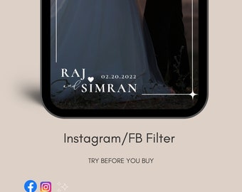 Custom Instagram, Facebook Wedding Filter with Bride and Groom Names | Personalized Date Filter.