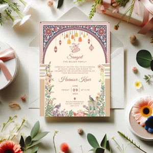 Elegante huwelijksuitnodiging | Etnische Jaggo Sangeet-uitnodiging | Indiase hindoeïstische sikh-huwelijksuitnodiging | Sjabloon direct downloaden
