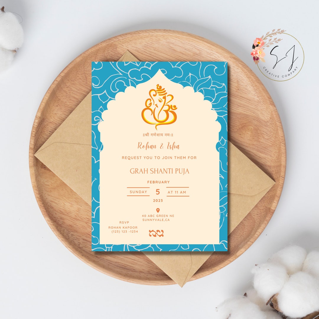 Gruhapravesam Invitation Indian Housewarming Invite Graha Shanti