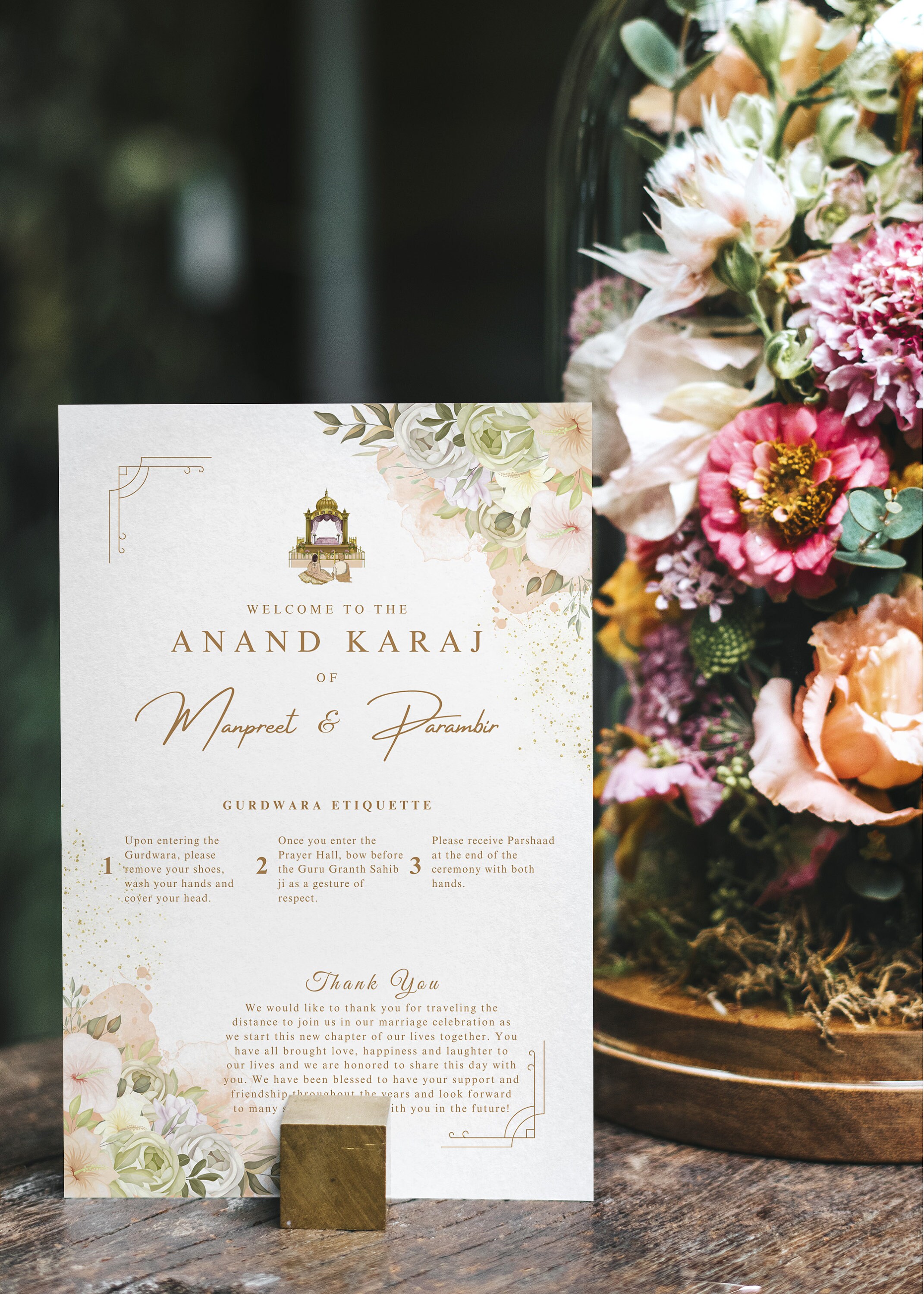 DIY Sikh Wedding Program Guide Elegant Floral Design, Wedding Ceremony ...