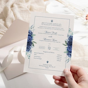 Ensemble d'invitations de mariage sikh floral bleu - Modèle de téléchargement instantané avec inserts pour tous les événements de mariage