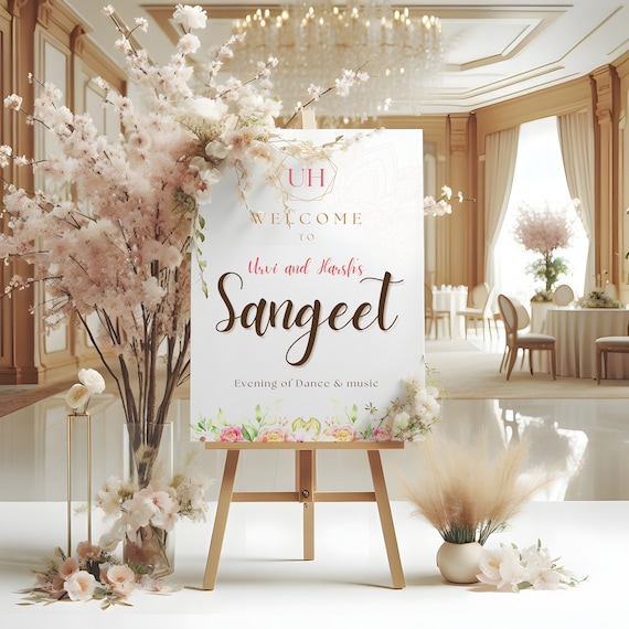 Buy Premium Floral Calligraphy Theme Sangeet Welcome Sign for Indian Pre Wedding Events - Digital Download Online in India - Etsy