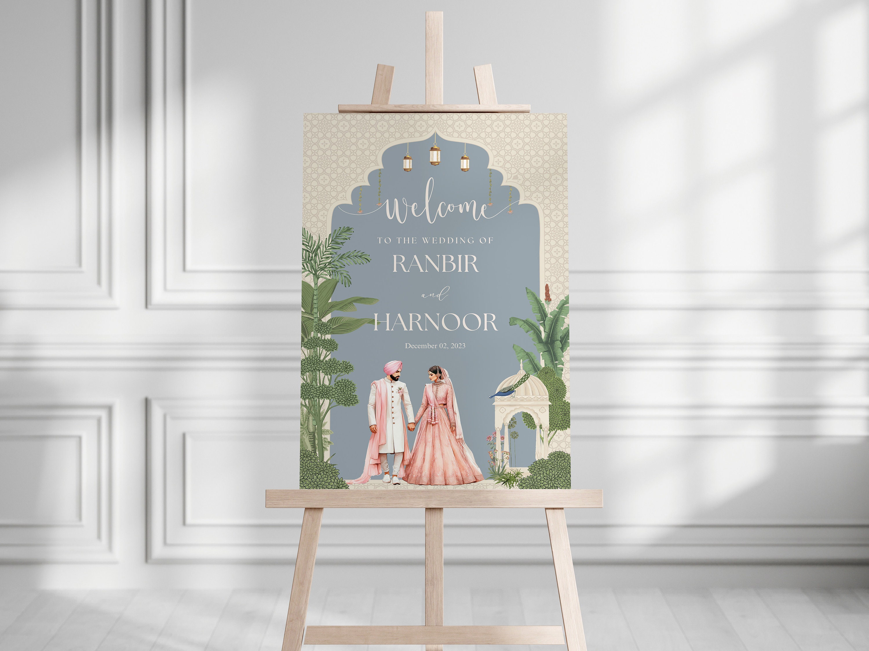 Anand Karaj Sign With Couple Illustration Customizable for Sikh ...