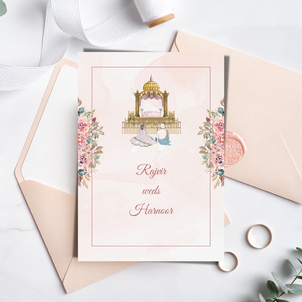 Sikh Wedding Invitation Template, Instant Download, Pink Color, DIY Invite