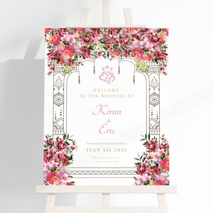 Letrero de bienvenida para bodas hindúes, gujarati, del sur de la India y tamiles. Descarga digital imprimible - Diseño Mandap