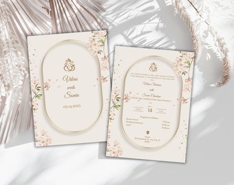 DIY Hindu Wedding Invitation Template all in one bundle spring floral elegant theme, Indian Wedding, Hindu Invitation - Instant Download