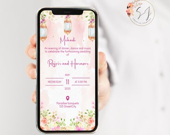 Stunning Henna Party Invite | Mehndi Night Invitation | Digital Mehendi Invite| Whats app wedding invite Canva Template Instant Download