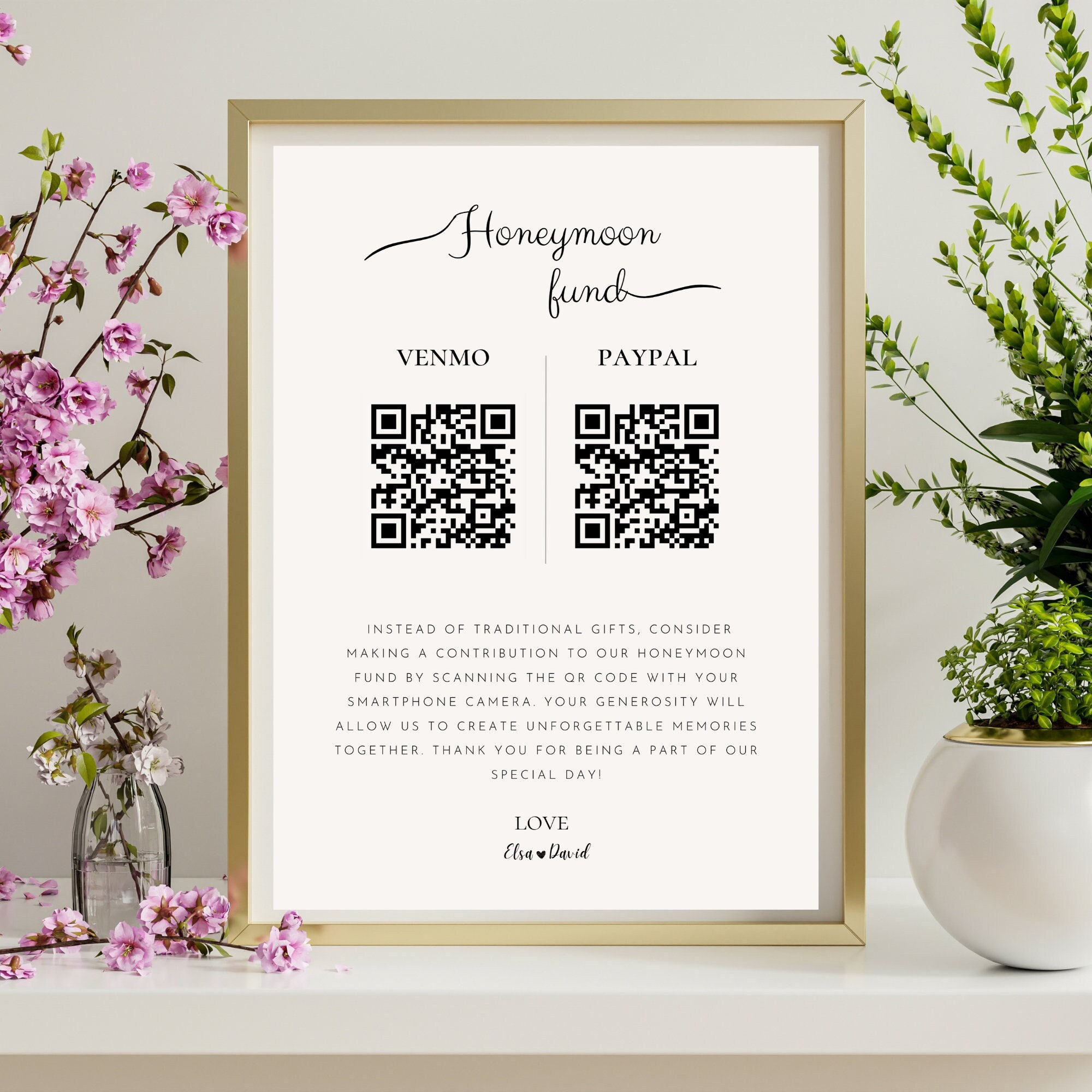 Honeymoon Fund QR Code Sign With Venmo and Paypal | Convenient and