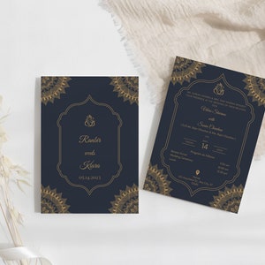 Blauw en goud Hindoe Gujarati, Zuid-Indiase bruiloft uitnodiging bundel Instant Download | Haldi, Sangeet, huwelijksceremonie, RSVP, receptie