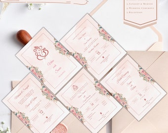 Hindu Wedding Invitation Bundle Instant Download | Haldi, Sangeet, Wedding Ceremony, Reception all in one